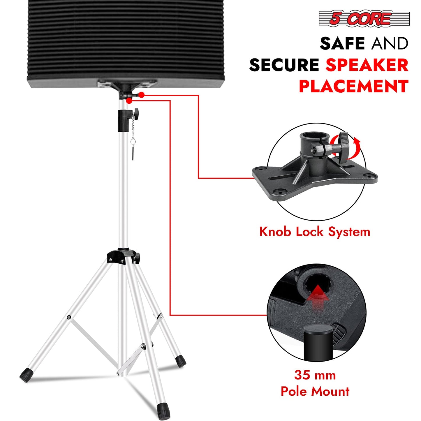5Core Speaker Stand Tripod 2Pcs Tall Adjustable 72 Inch DJ Studio Monitor Stands Pole Mount-2