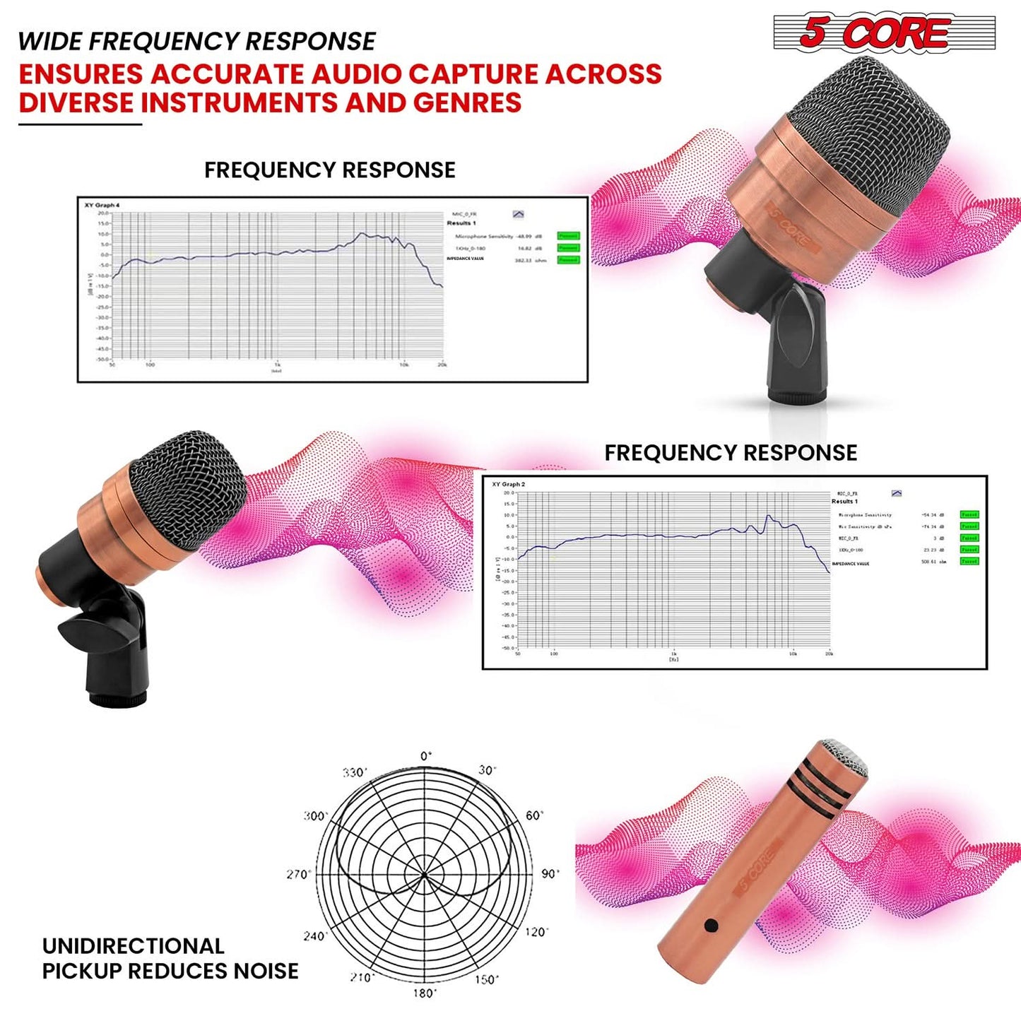 5Core Conga Mic Snare Tom Microphone Drum Kit Condenser XLR Instrument Mics Copper XP-1