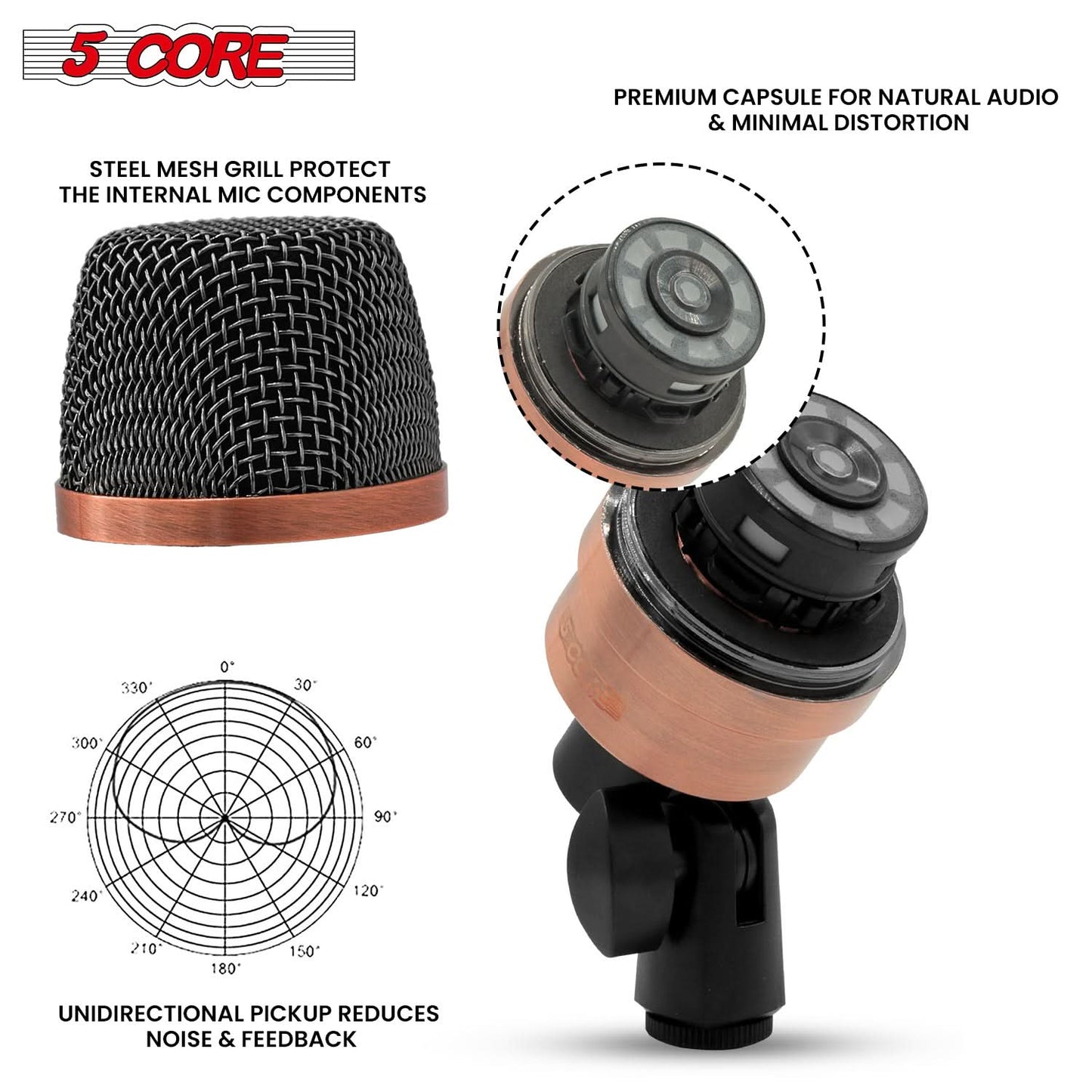 5Core Conga Mic Snare Tom Microphone Drum Kit Condenser XLR Instrument Mics Copper XP-4