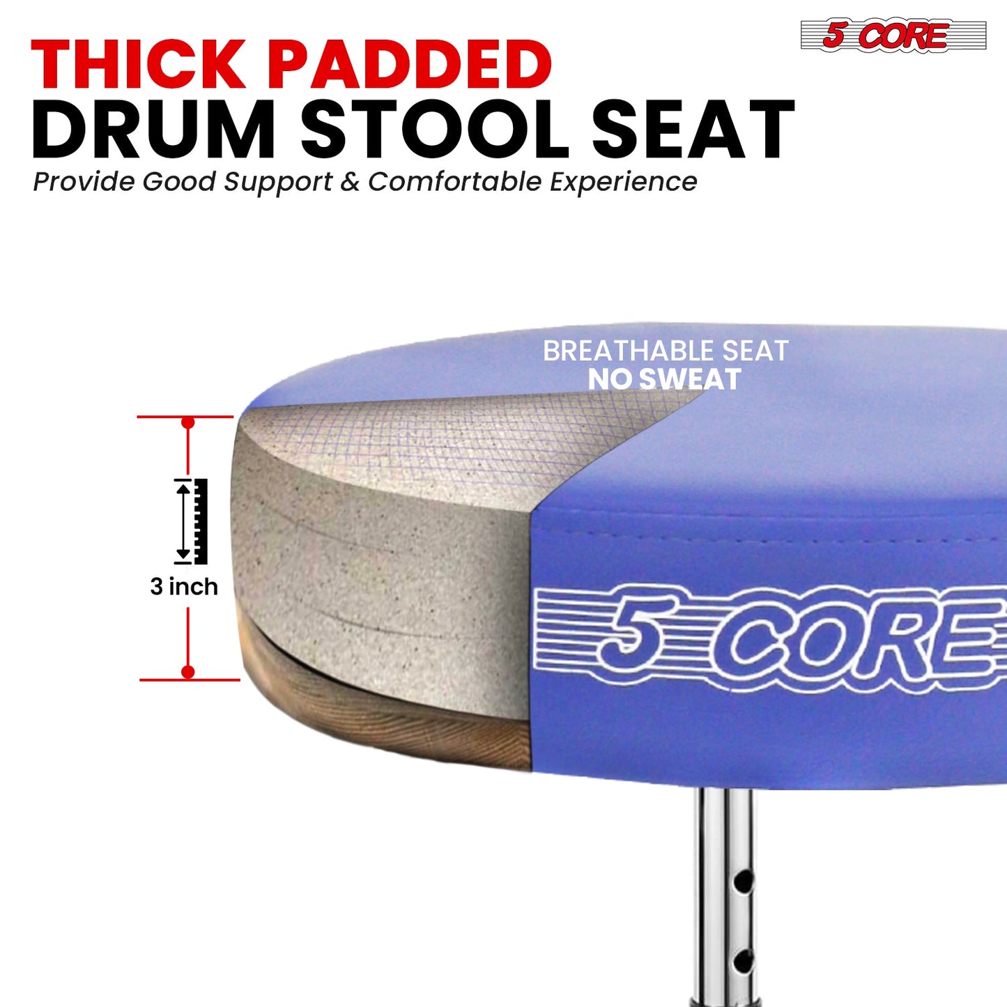 5Core Drum Throne Padded Adjustable Guitar Stool Drummer Seat for Adults & Kids BLUE-2