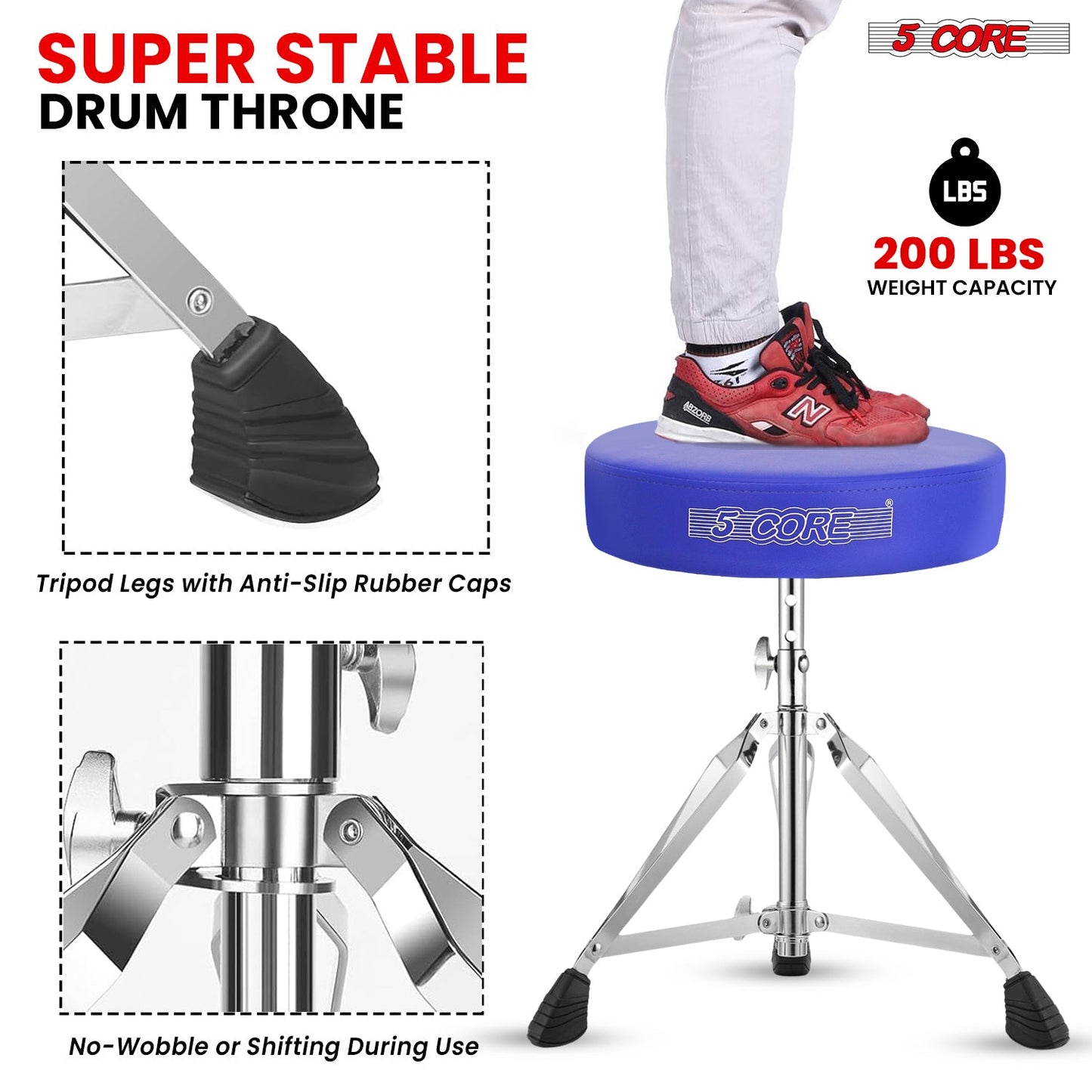 5Core Drum Throne Padded Adjustable Guitar Stool Drummer Seat for Adults & Kids BLUE-3