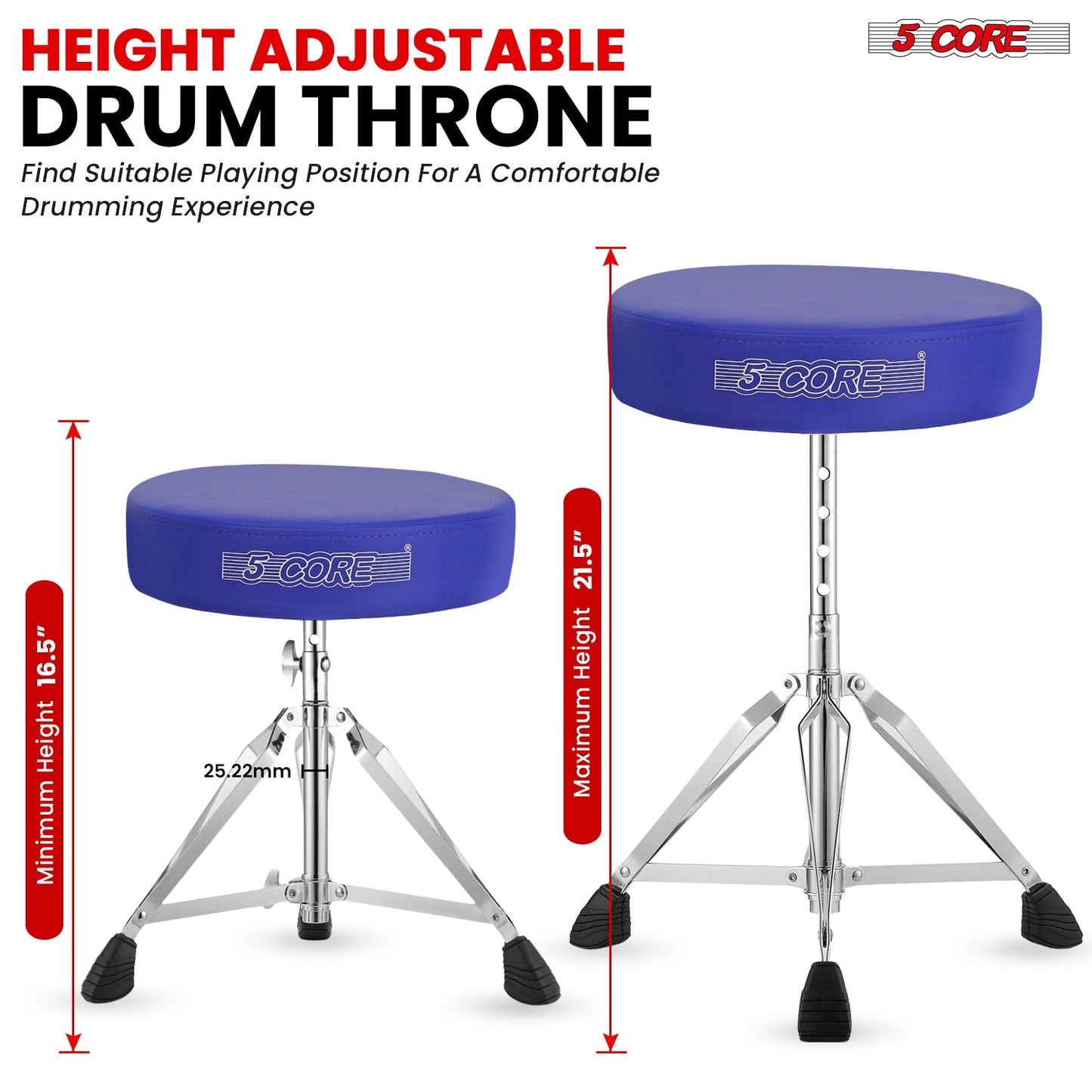 5Core Drum Throne Padded Adjustable Guitar Stool Drummer Seat for Adults & Kids BLUE-4