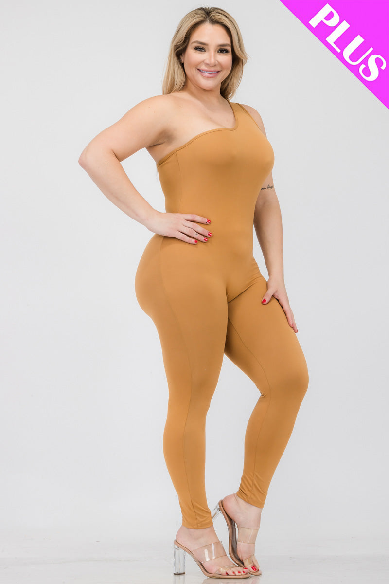 Plus Size Solid Color One Shoulder Jumpsuit (CAPELLA)-1