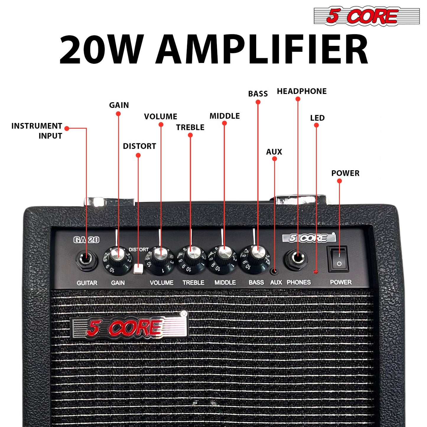 5 Core Guitar Amp 20W Electric Portable Mini Amplifier w Built in 6.5" Speaker Aux Headphone Jack-1