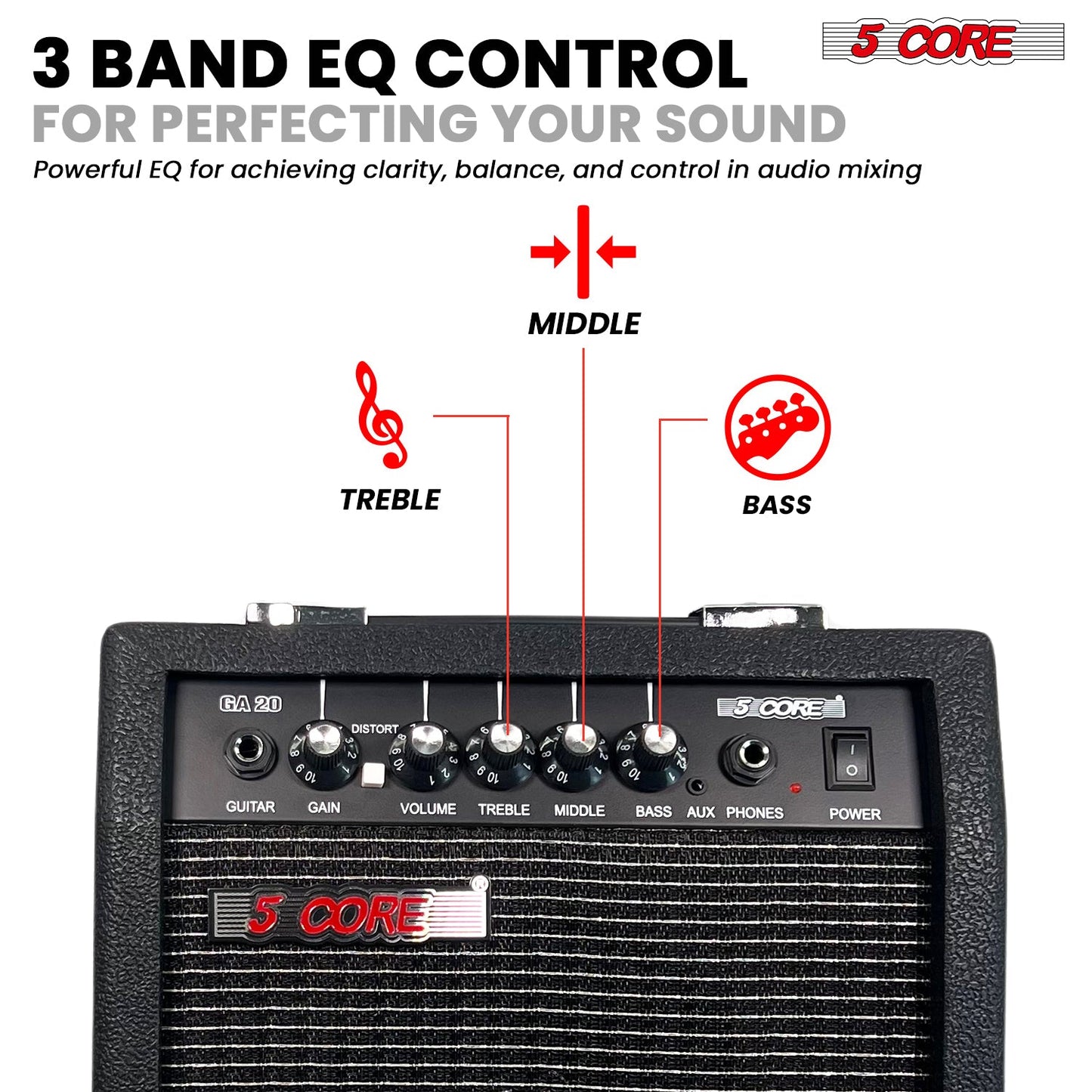 5 Core Guitar Amp 20W Electric Portable Mini Amplifier w Built in 6.5" Speaker Aux Headphone Jack-2