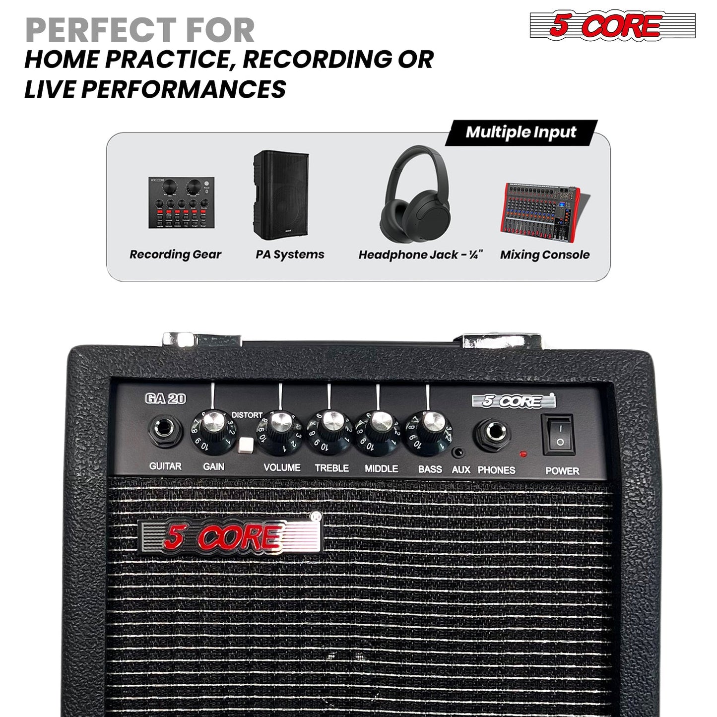 5 Core Guitar Amp 20W Electric Portable Mini Amplifier w Built in 6.5" Speaker Aux Headphone Jack-3