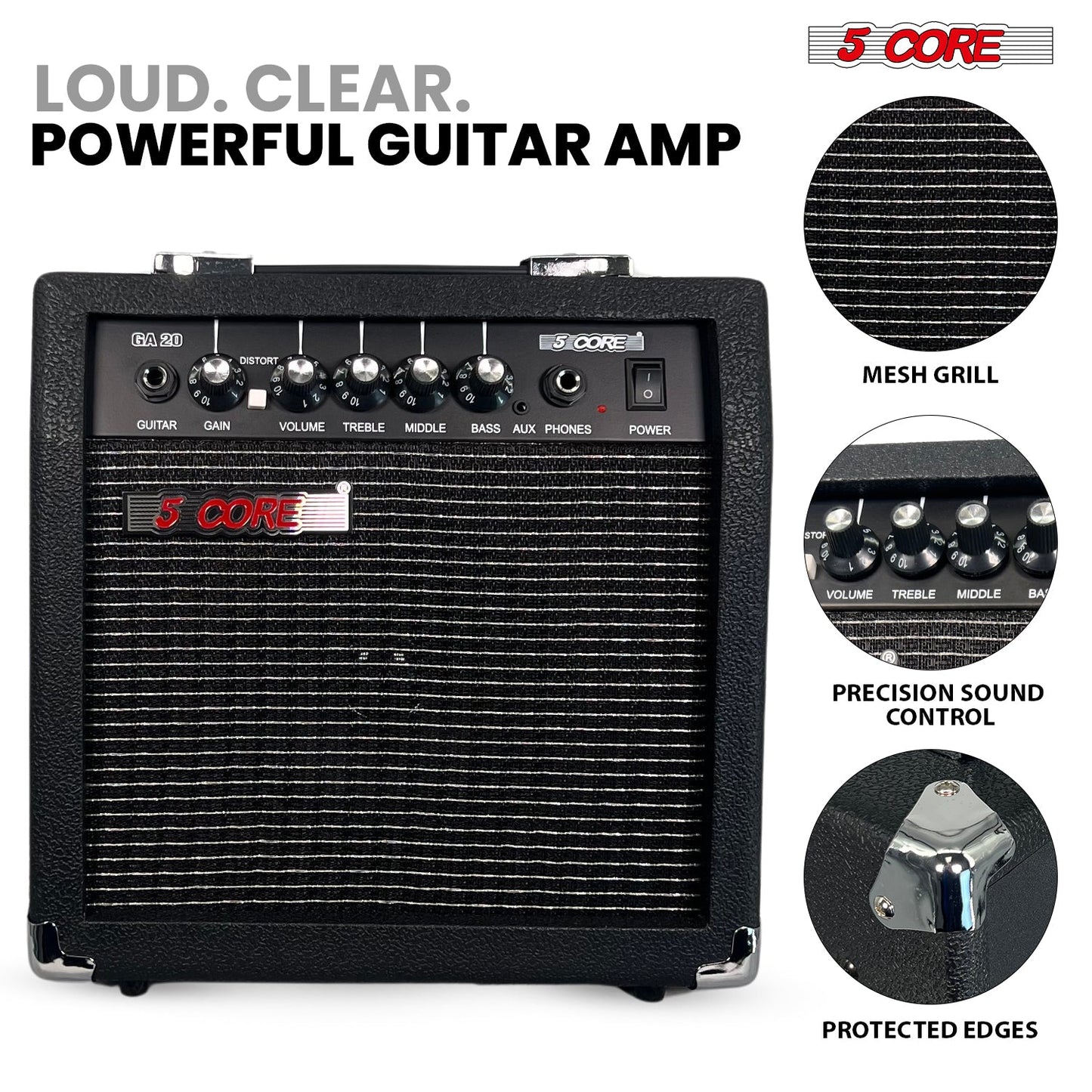 5 Core Guitar Amp 20W Electric Portable Mini Amplifier w Built in 6.5" Speaker Aux Headphone Jack-4