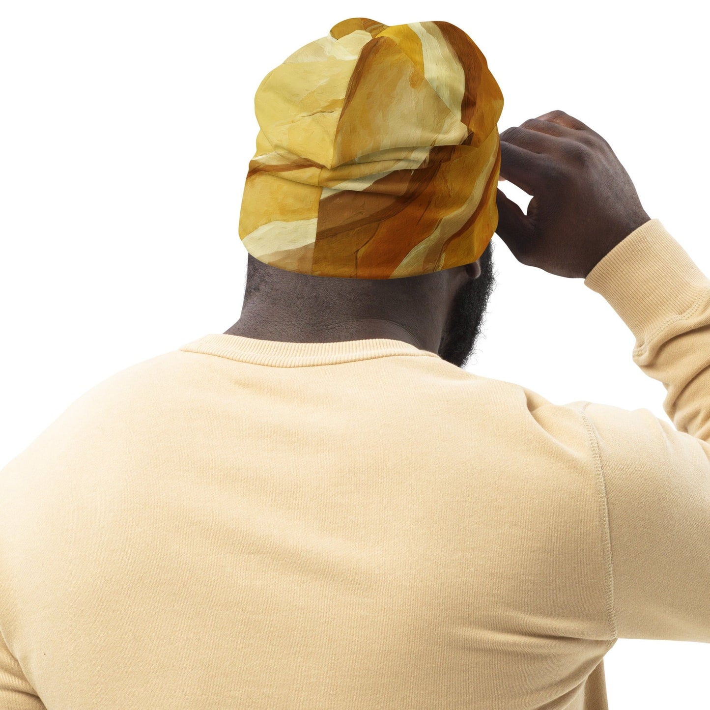 Double-layered Beanie Hat Rustic Yellow Stone Print-1