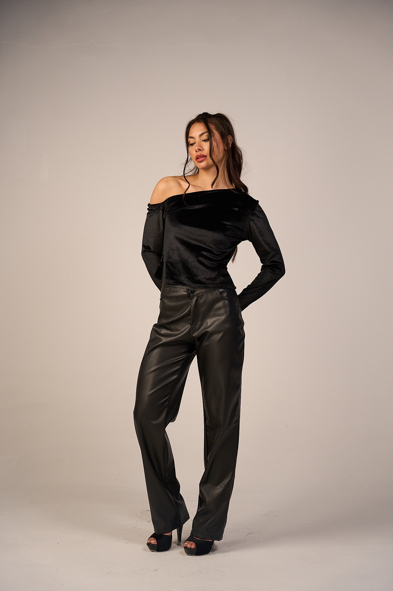 Faux Leather Wide Leg Pants - Black-2