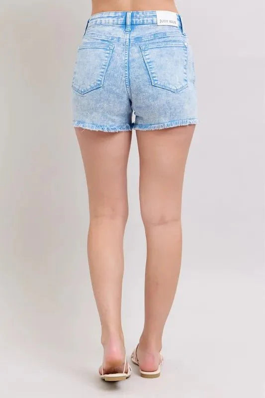 Judy Blue Mid Rise Garment Dyed Denim Shorts-2