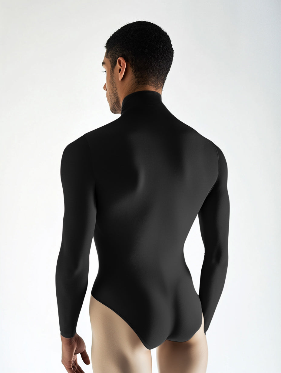 Long Sleeve Mock Neck Leotard - Black-1