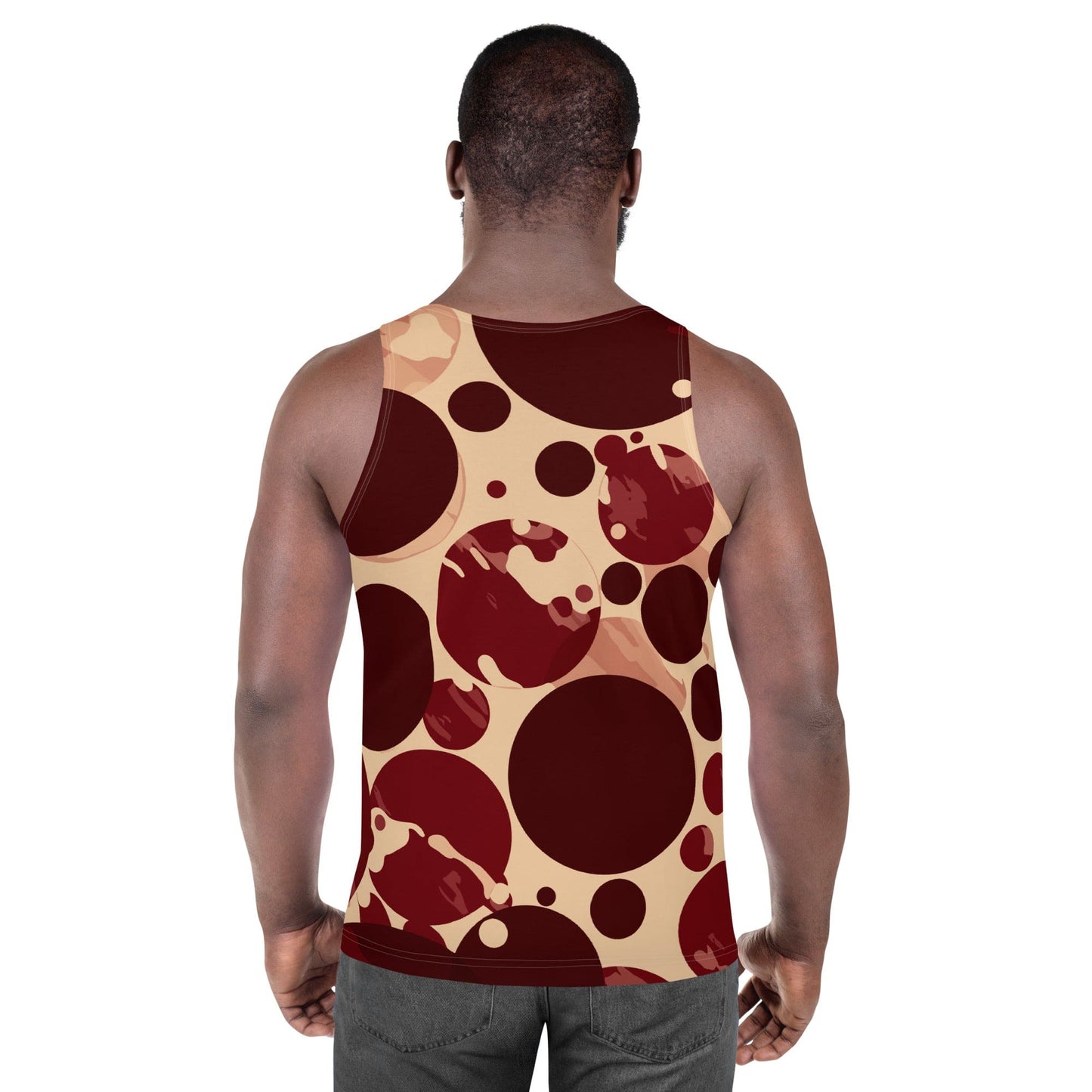 Mens Stretch Fit Tank Top - Burgundy Beige Circular Print-3