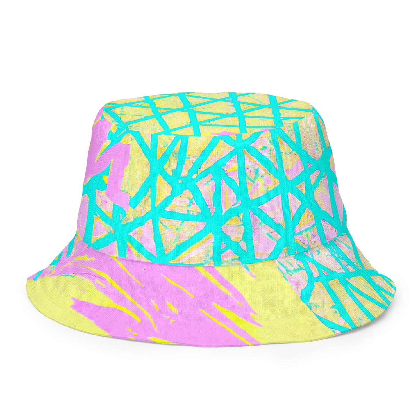 Reversible Bucket Hat Cyan Blue Lime Green and Pink Pattern-3