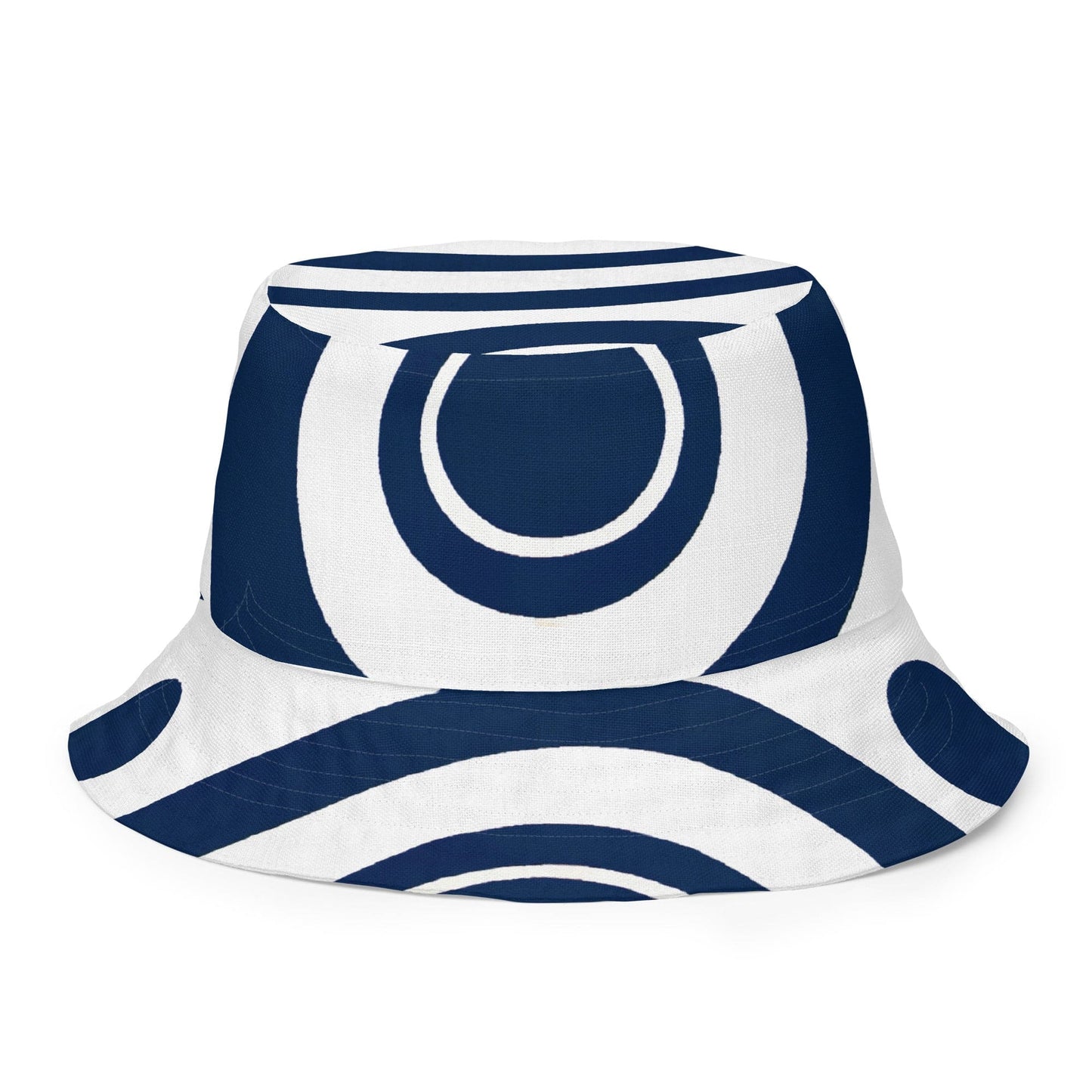 Reversible Bucket Hat Navy Blue and White Circular Pattern-0