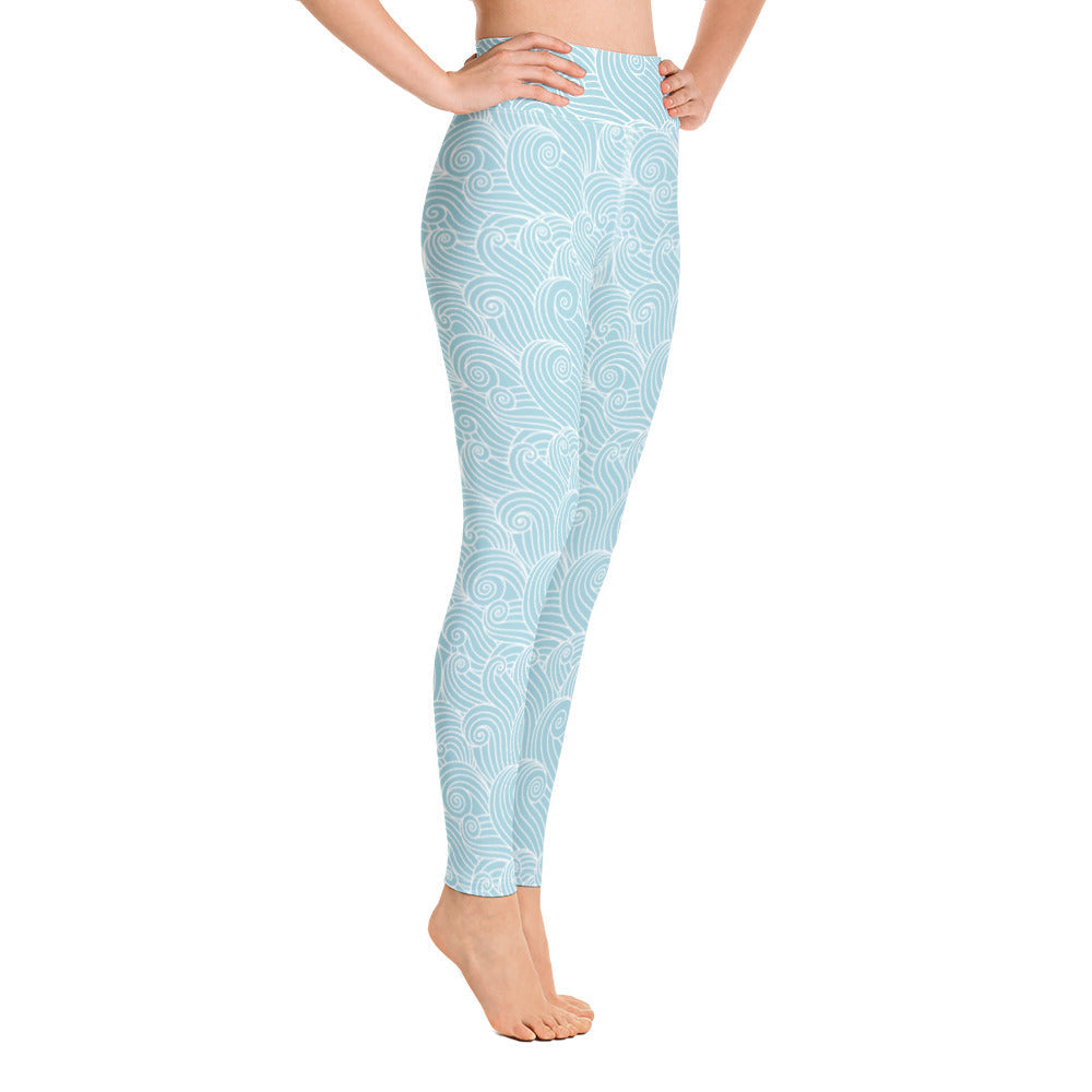 Women's Blue Ocean Swirl Yoga Leggings-3