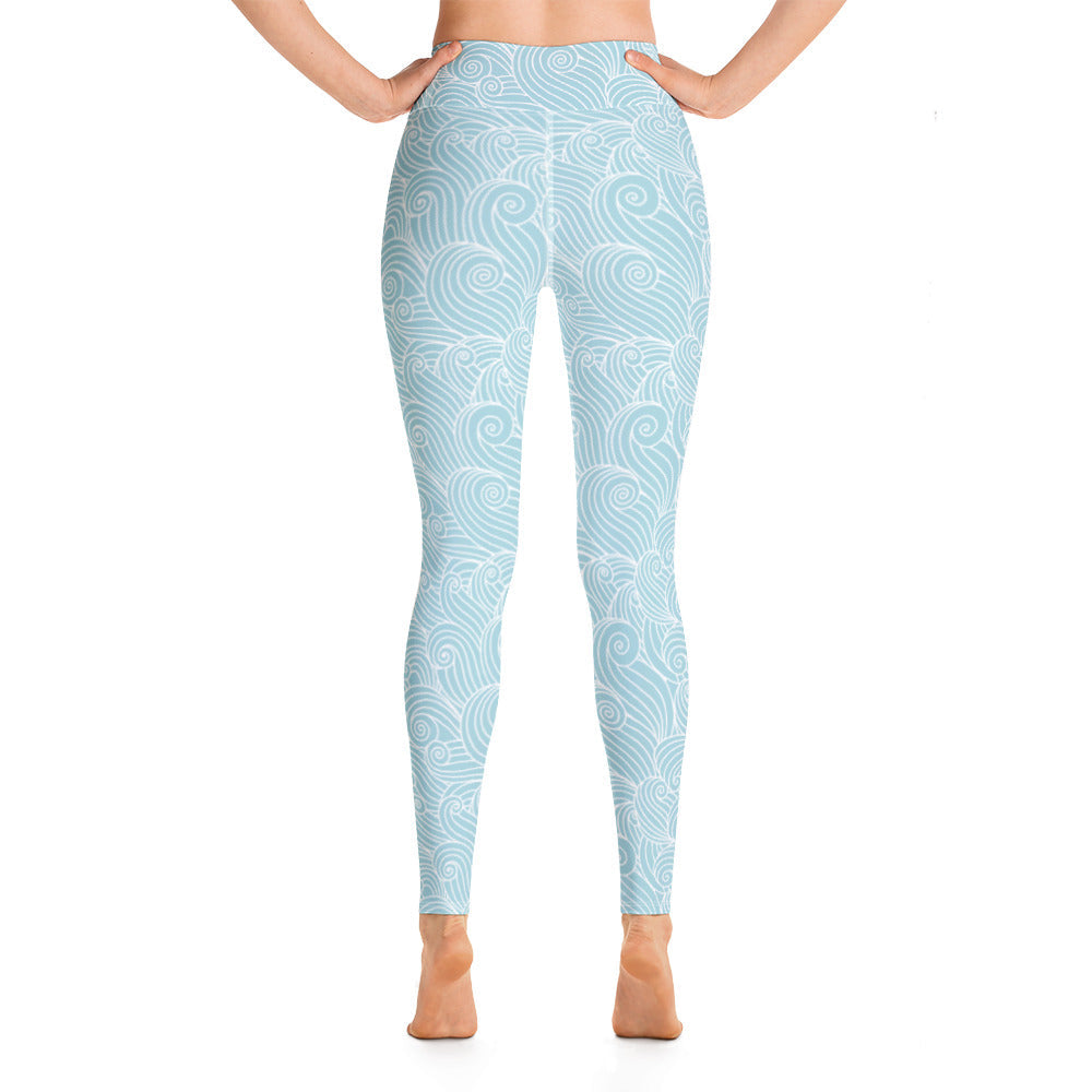 Women's Blue Ocean Swirl Yoga Leggings-4