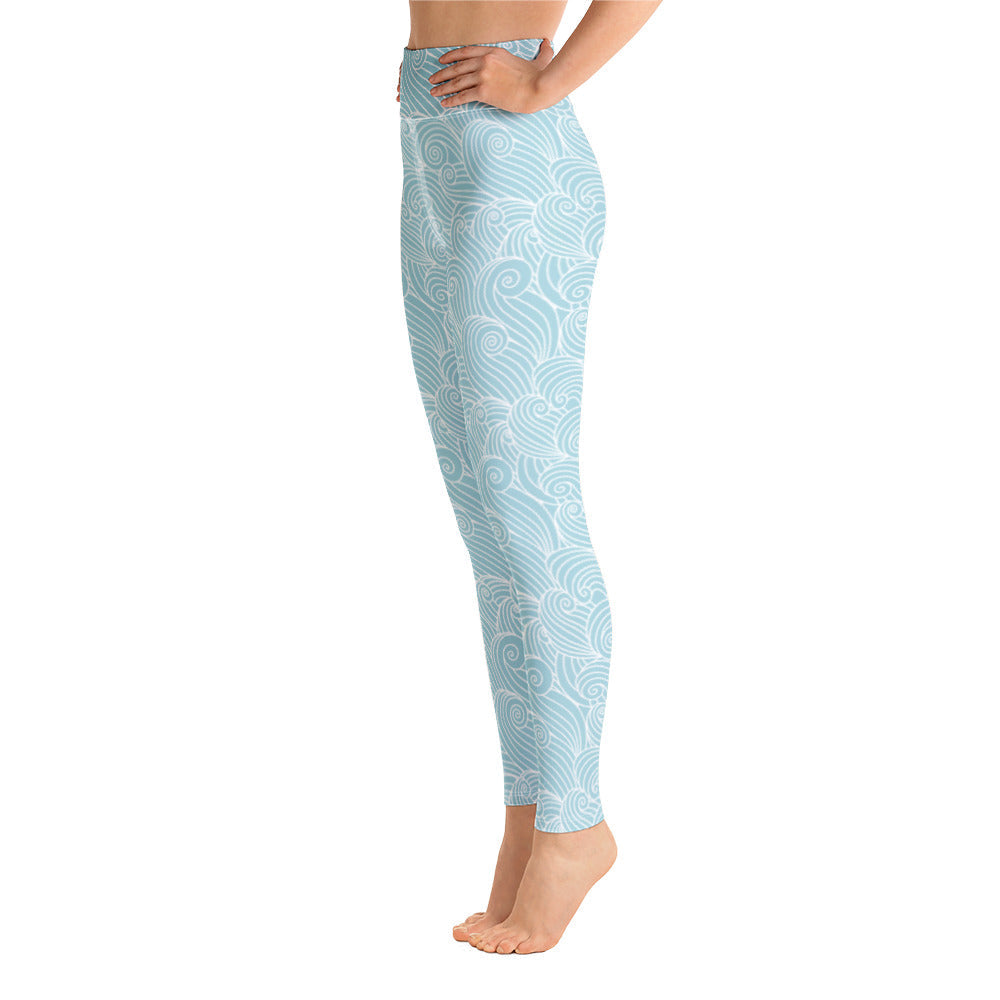 Women's Blue Ocean Swirl Yoga Leggings-2