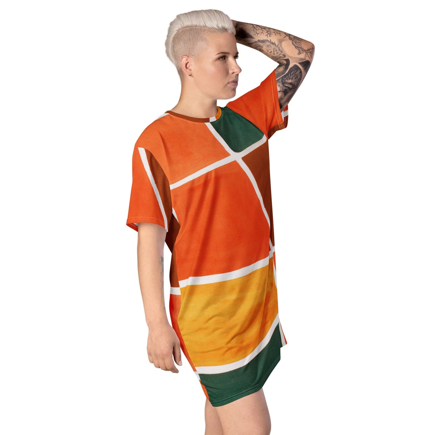 Womens Graphic T-shirt Dress - Orange Green Boho Pattern-3