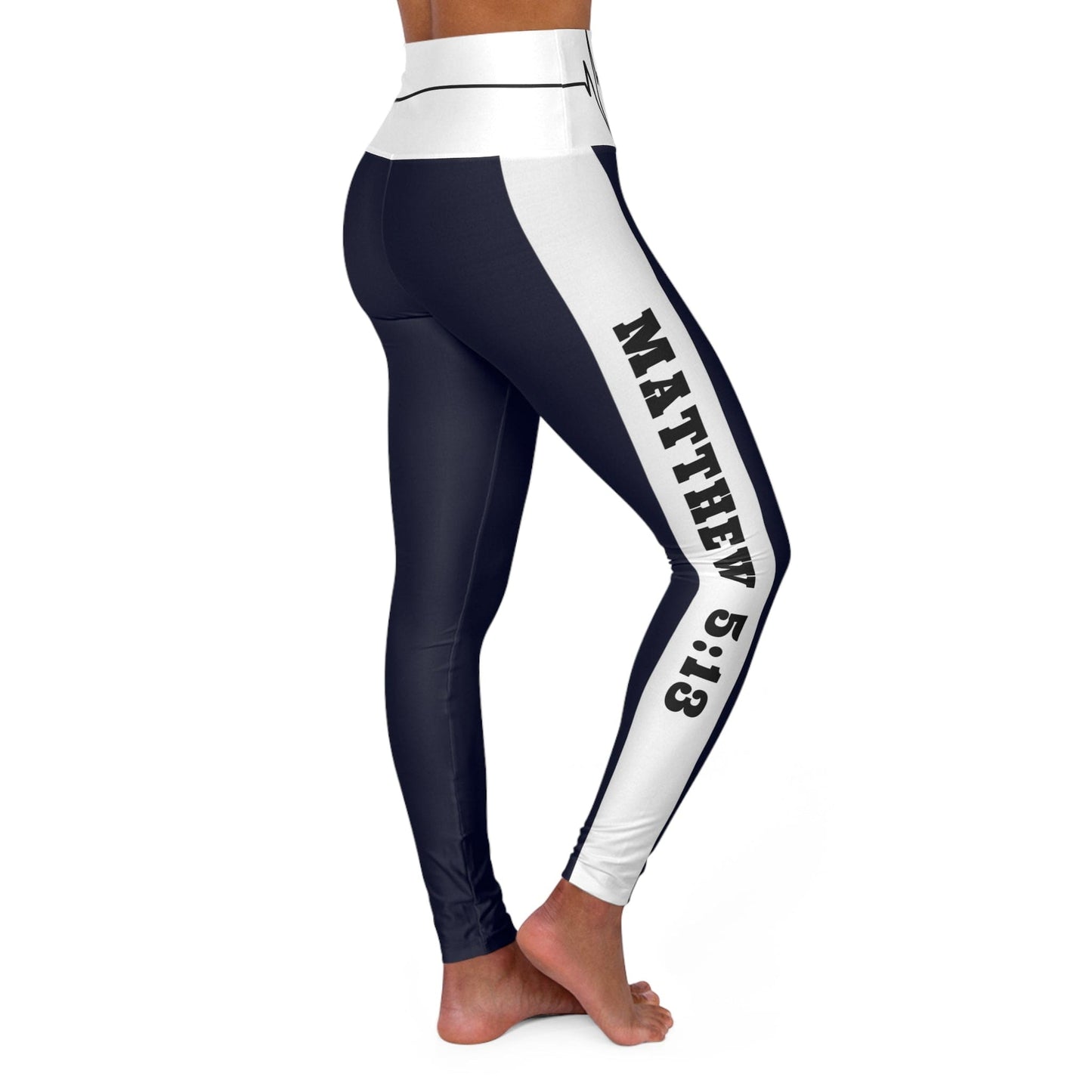 Womens High Waist Fitness Leggings - Navy Blue Salt of the Earth Matthew 5:13 Beating Heart-3