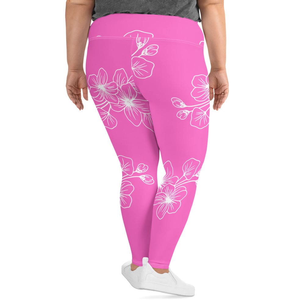 Womens Plus Size Fitness Leggings - Pink Floral 7022623-1