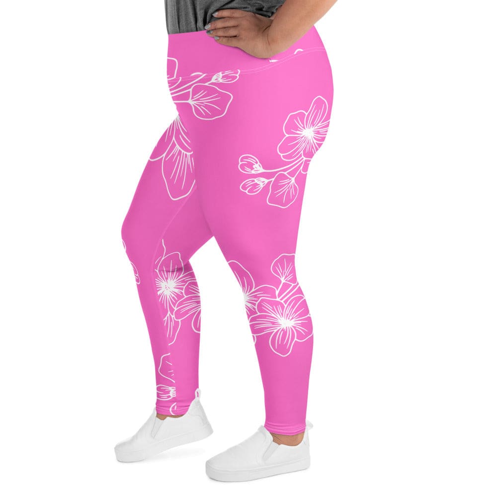 Womens Plus Size Fitness Leggings - Pink Floral 7022623-3