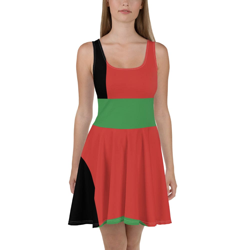 Womens Skater Dress - Black Red Green Stripped-1