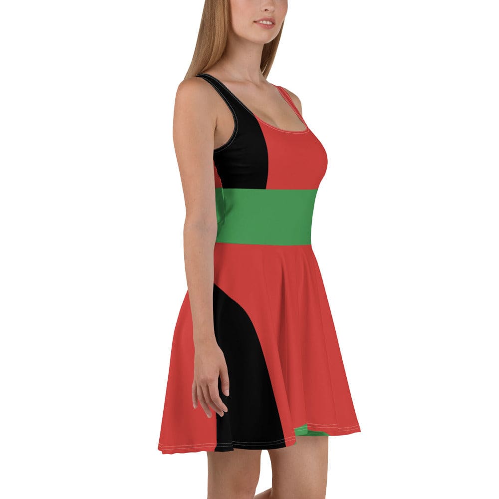 Womens Skater Dress - Black Red Green Stripped-4