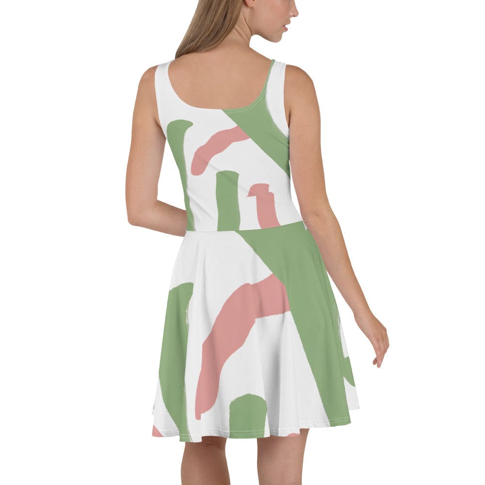 Womens Skater Dress - Green Mauve Abstract Brush Stroke Pattern-2
