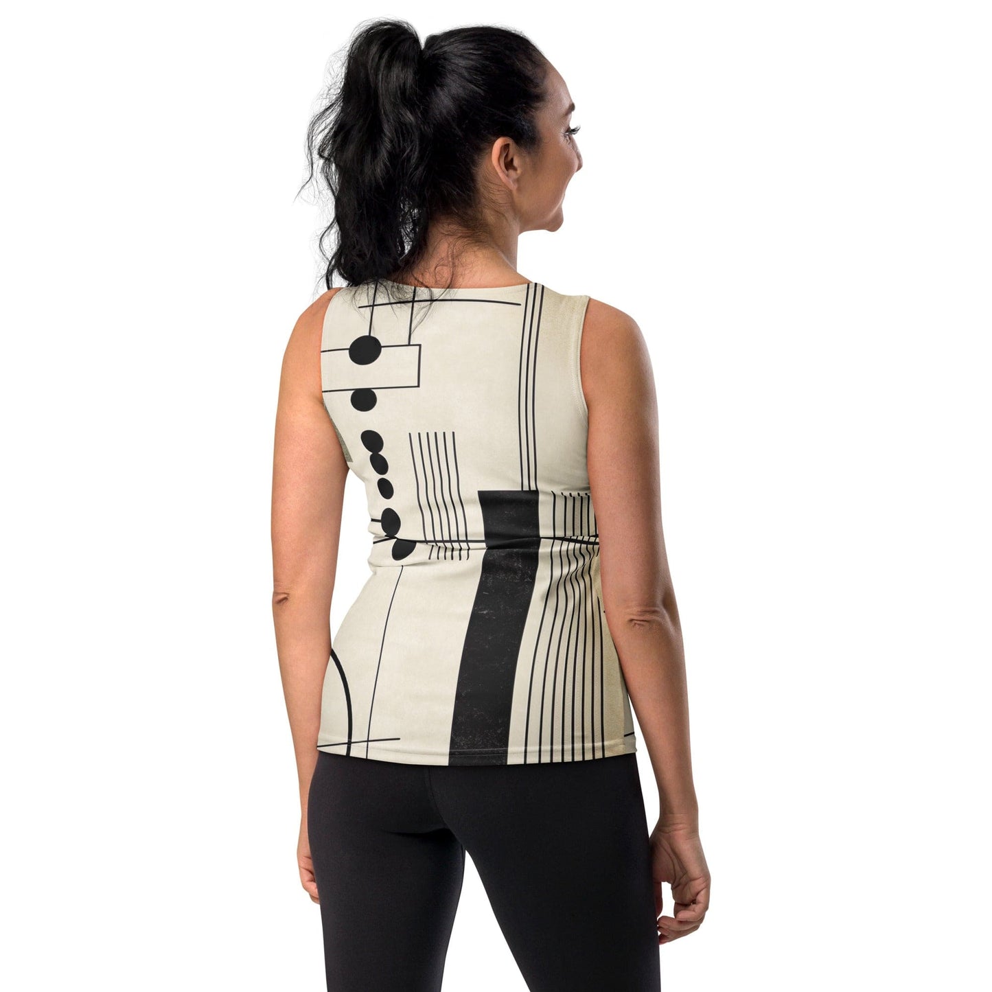 Womens Stretch Fit Tank Top - Abstract Black Beige Brown Geometric-1