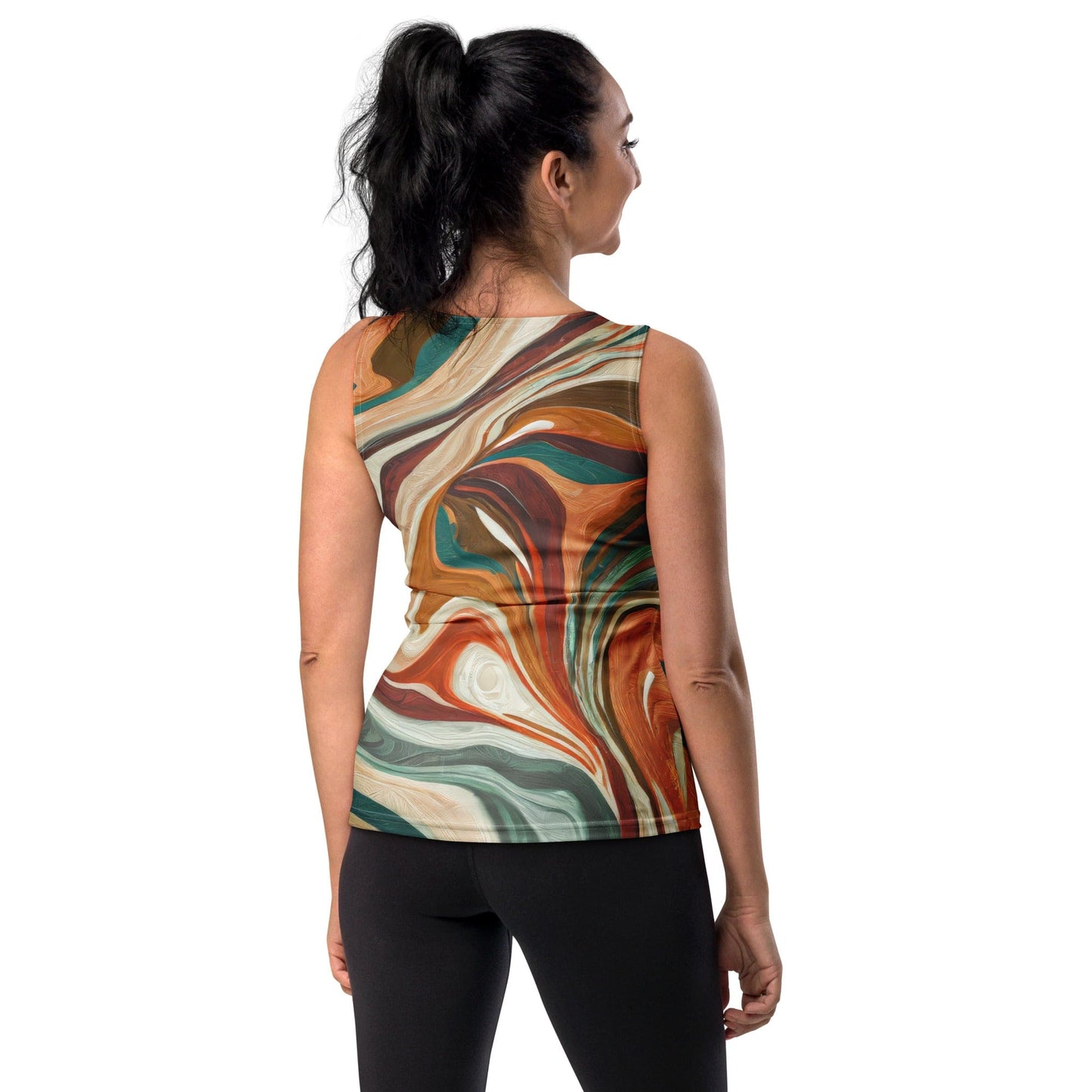 Womens Stretch Fit Tank Top - Boho Brown Marble Print-1
