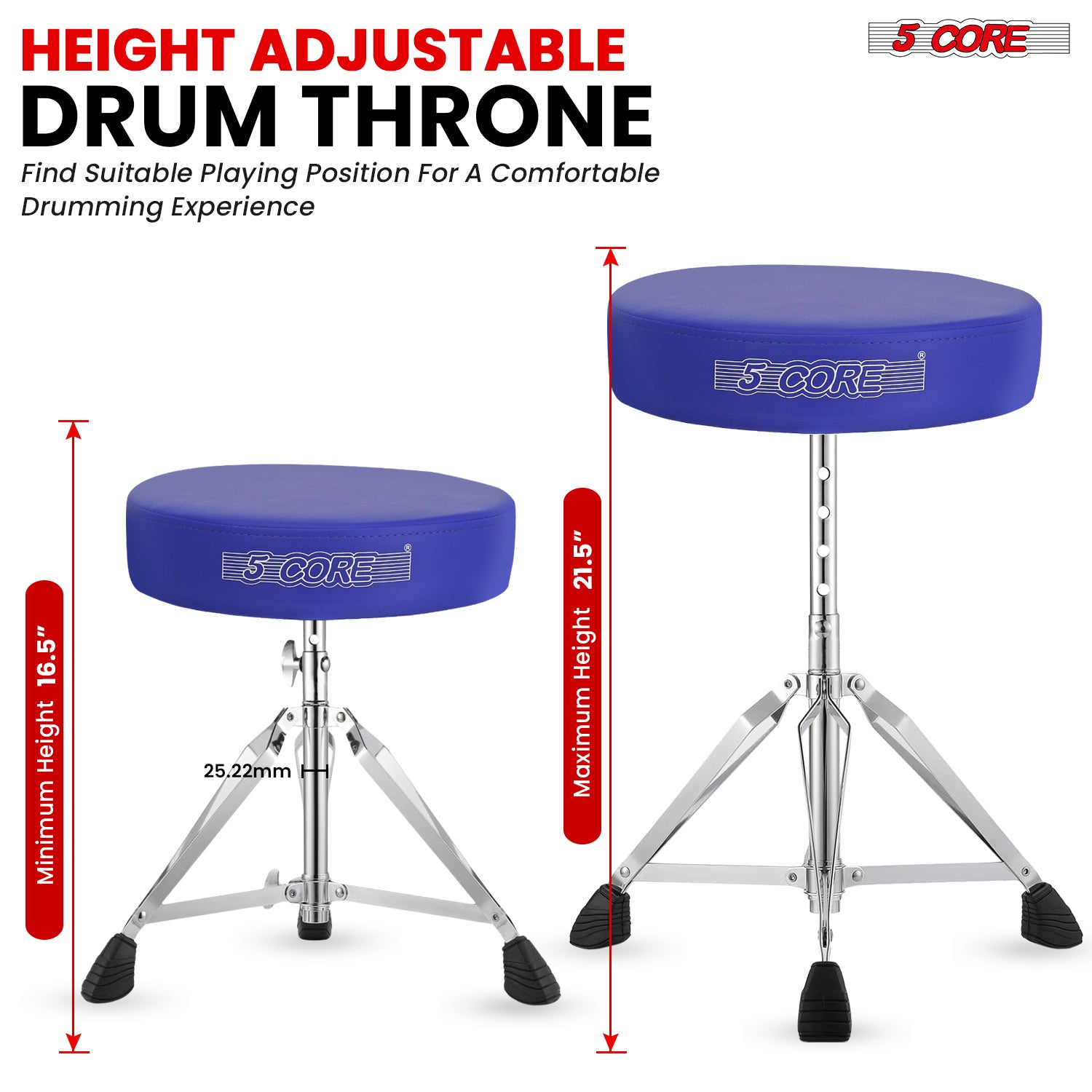 5Core Drum Throne Padded Adjustable Guitar Stool Drummer Seat for Adults & Kids BLUE-4