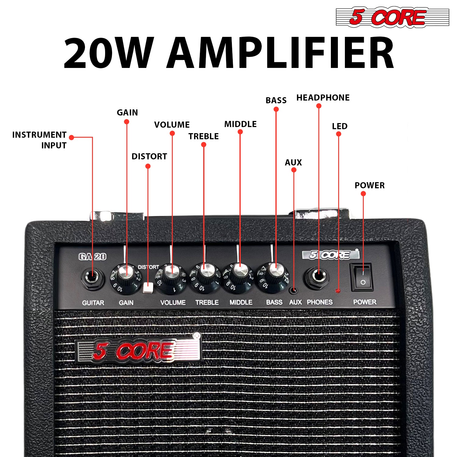 5 Core Guitar Amp 20W Electric Portable Mini Amplifier w Built in 6.5" Speaker Aux Headphone Jack-1