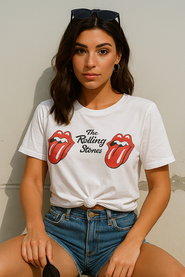 Rolling Stones Double Tongue Crop Tee-0