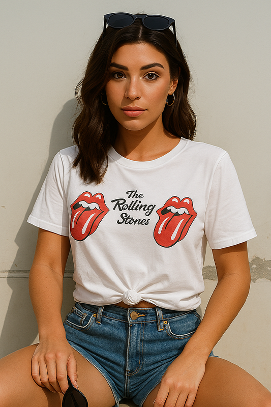 Rolling Stones Double Tongue Crop Tee-0