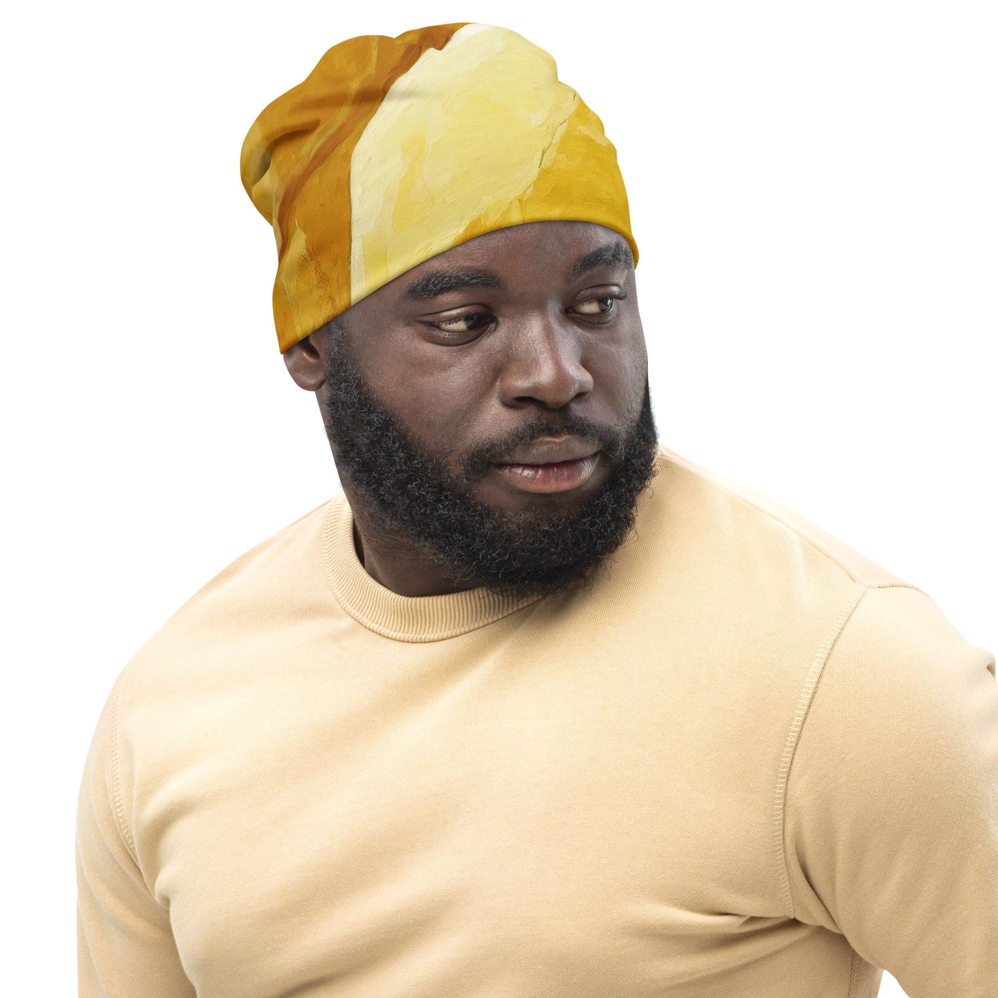 Double-layered Beanie Hat Rustic Yellow Stone Print-2
