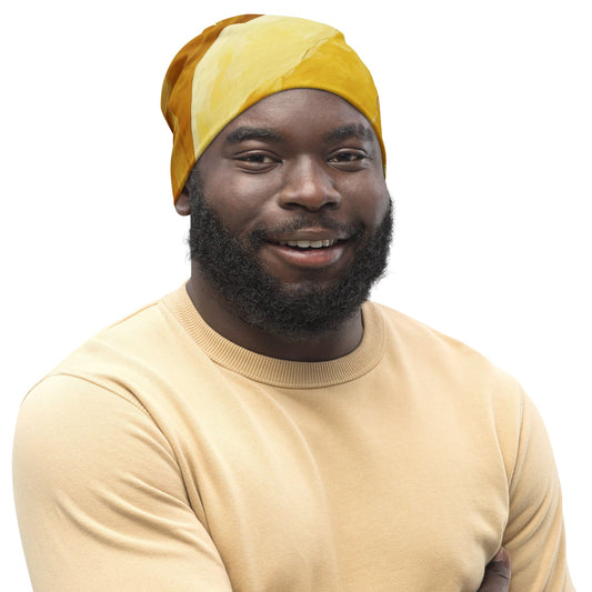 Double-layered Beanie Hat Rustic Yellow Stone Print-0