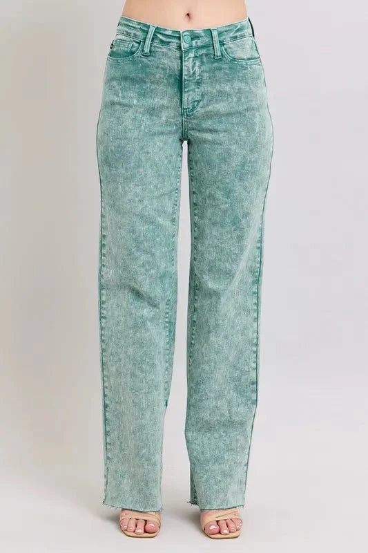Judy Blue Full Size High Waist Garment Dyed Raw Hem Dad Jean Plus Size-0