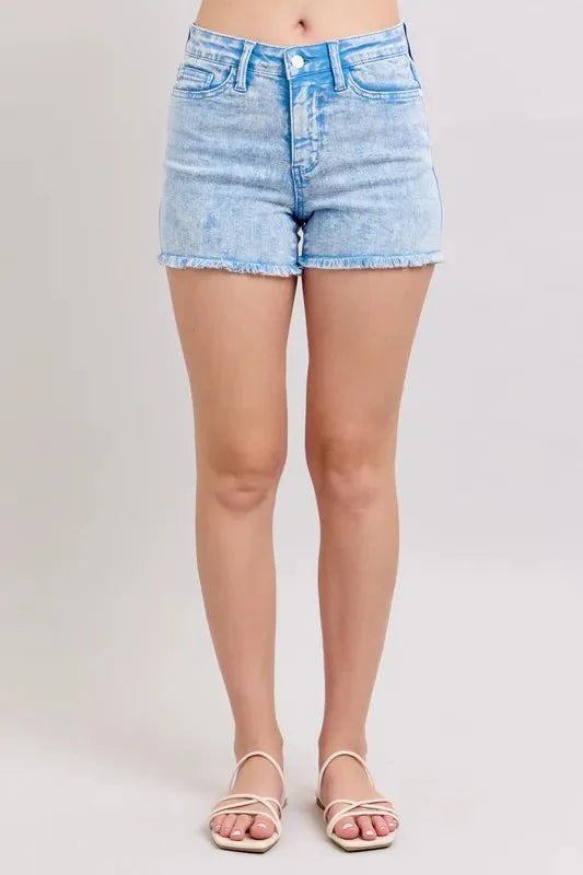 Judy Blue Mid Rise Garment Dyed Denim Shorts-0