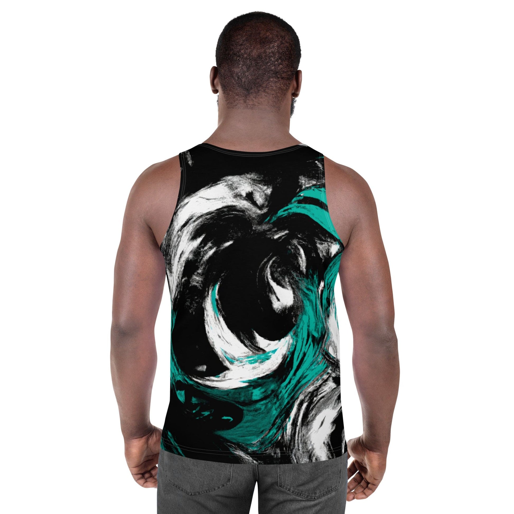 Mens Stretch Fit Tank Top - Black Green White Abstract Pattern-3