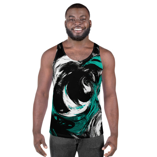 Mens Stretch Fit Tank Top - Black Green White Abstract Pattern-0