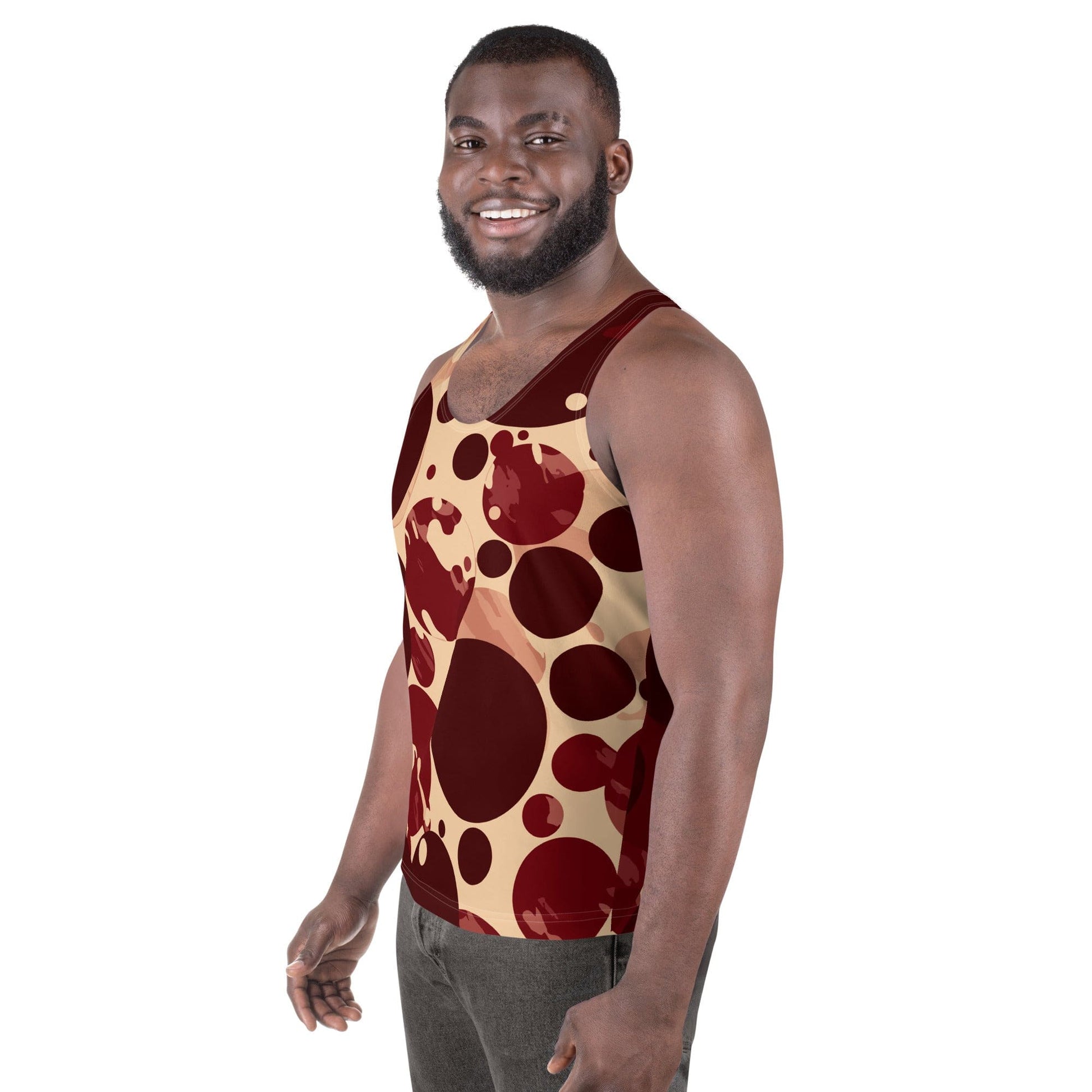 Mens Stretch Fit Tank Top - Burgundy Beige Circular Print-1