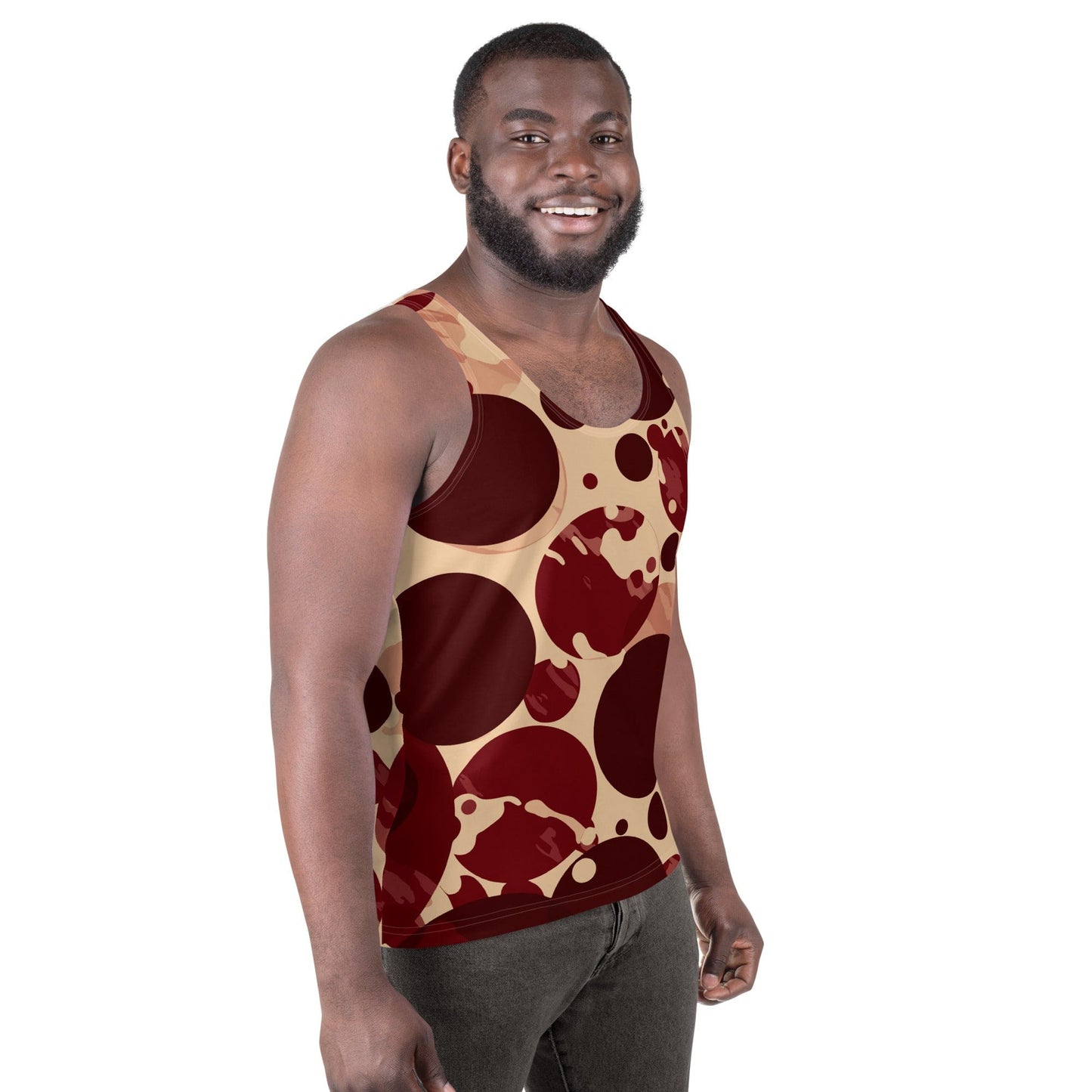 Mens Stretch Fit Tank Top - Burgundy Beige Circular Print-2