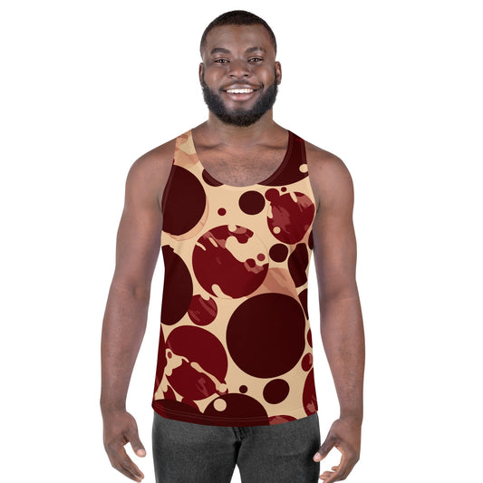 Mens Stretch Fit Tank Top - Burgundy Beige Circular Print-0