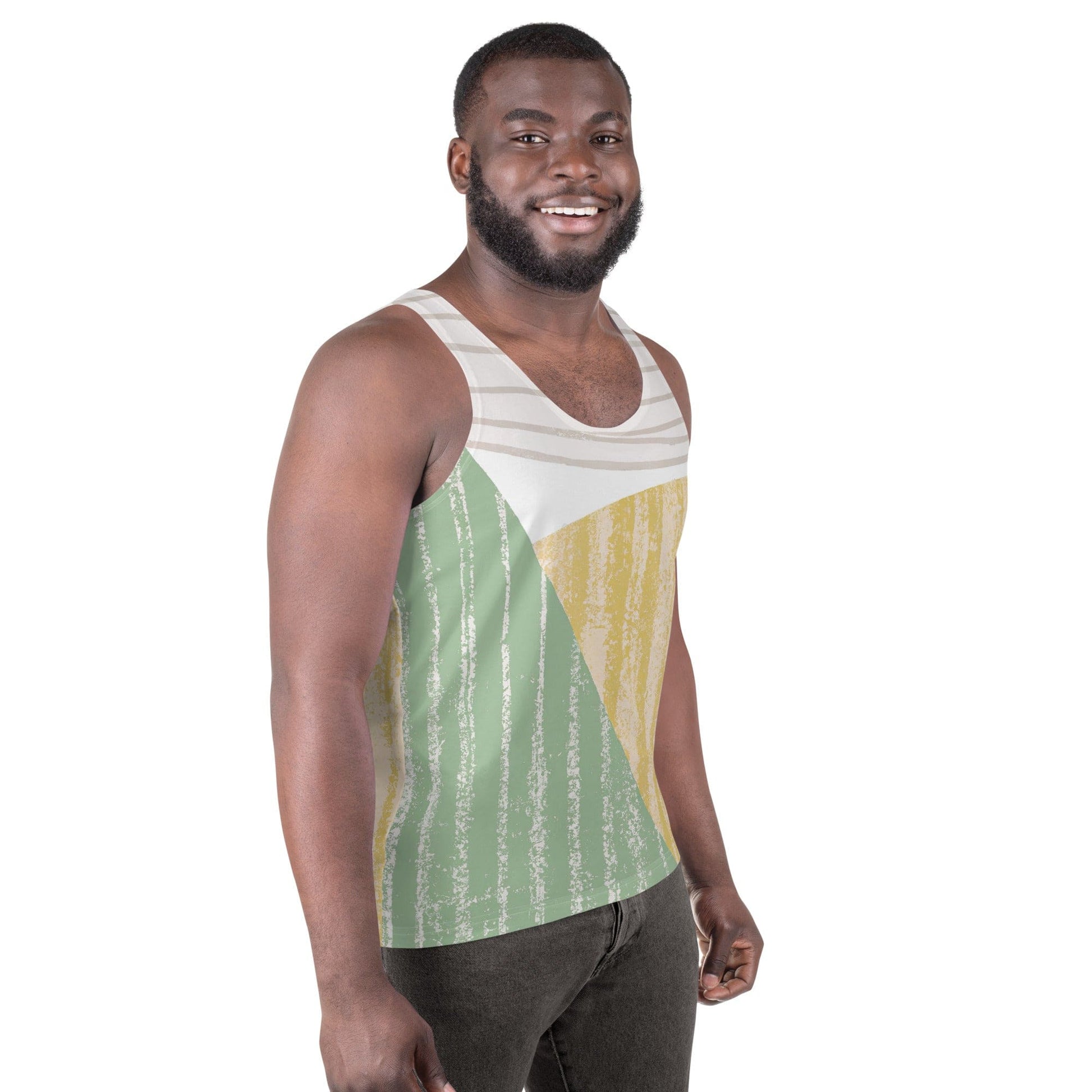 Mens Stretch Fit Tank Top - Green Textured Boho Pattern-2