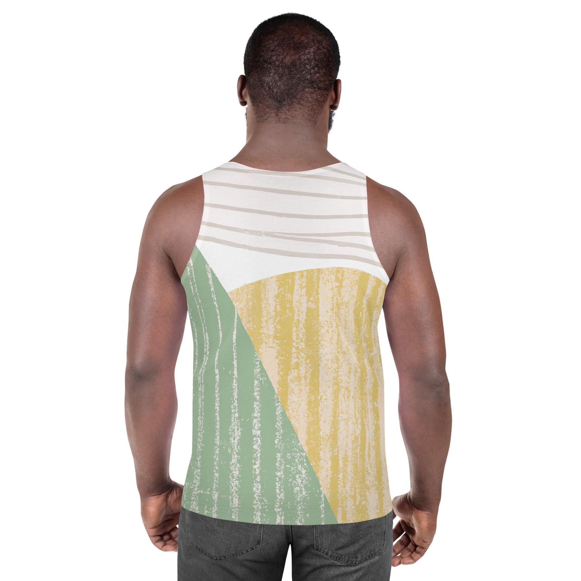 Mens Stretch Fit Tank Top - Green Textured Boho Pattern-3