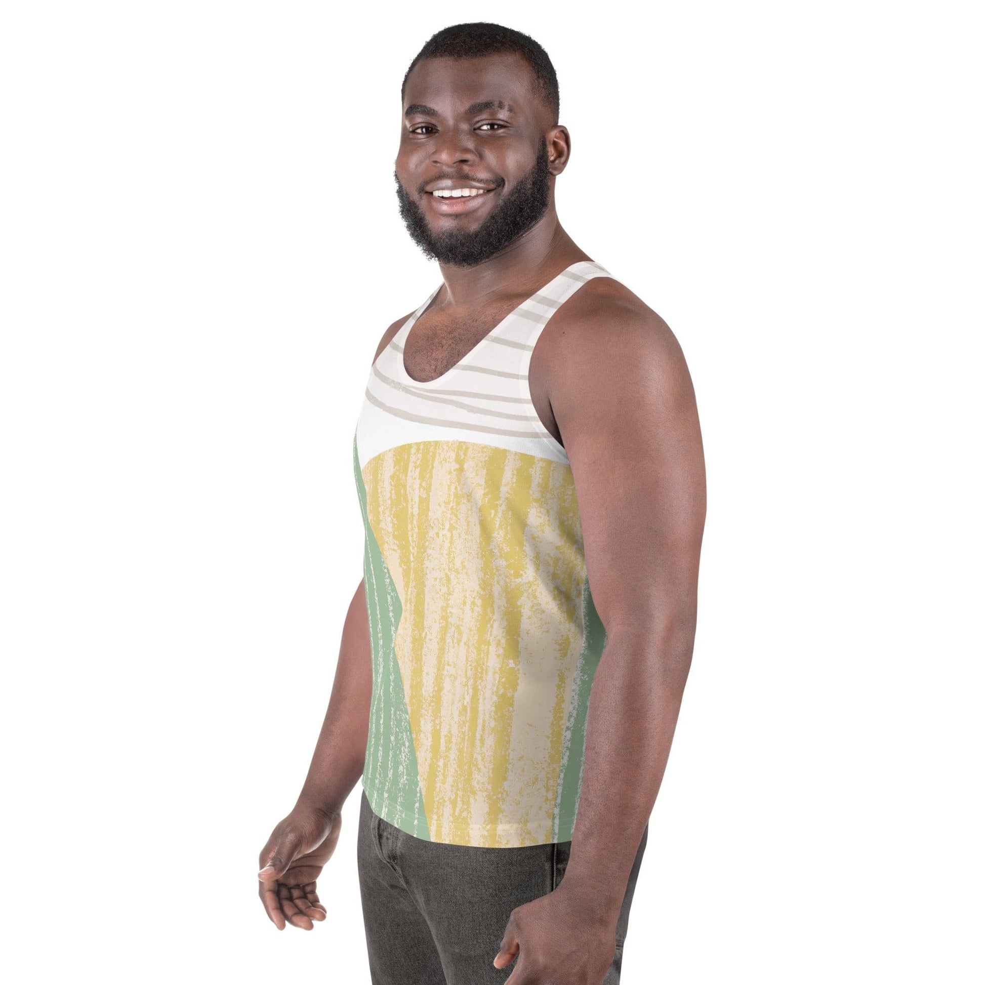 Mens Stretch Fit Tank Top - Green Textured Boho Pattern-1