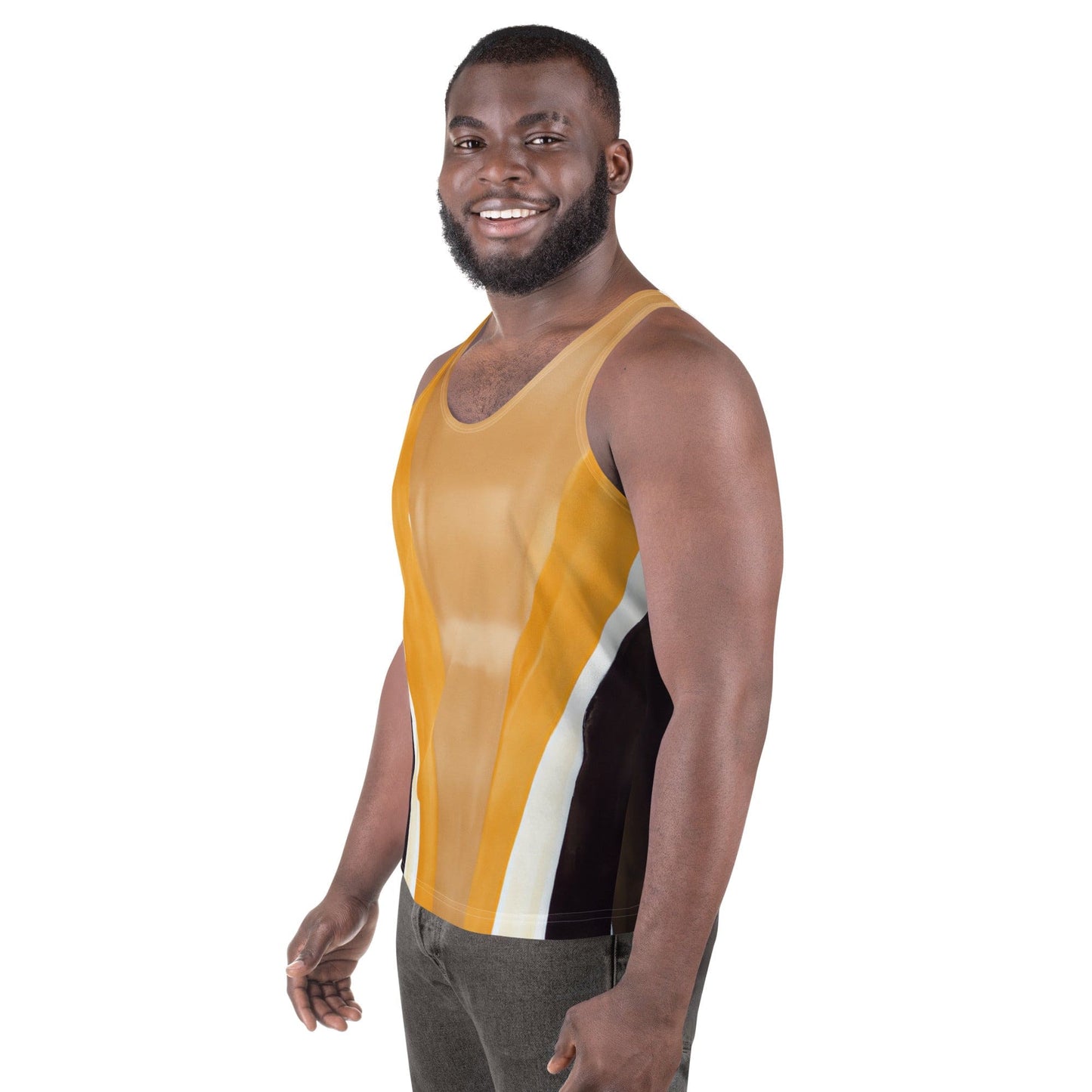 Mens Stretch Fit Tank Top - Yellow Brown Abstract Pattern-1