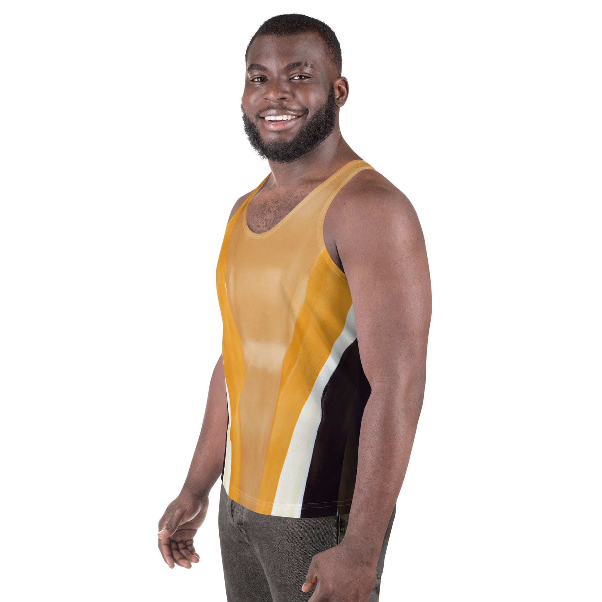 Mens Stretch Fit Tank Top - Yellow Brown Abstract Pattern-1
