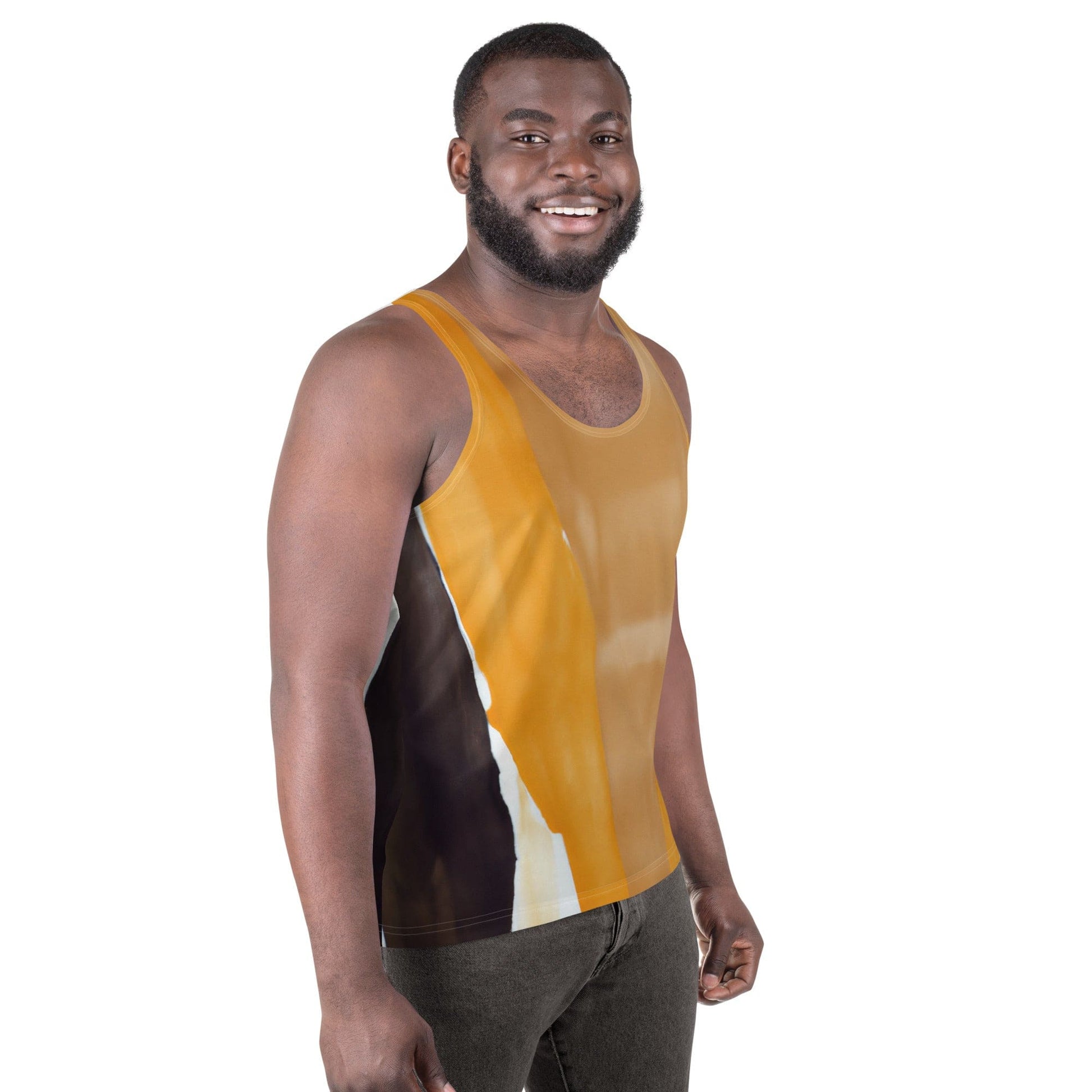 Mens Stretch Fit Tank Top - Yellow Brown Abstract Pattern-2