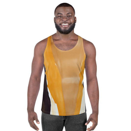 Mens Stretch Fit Tank Top - Yellow Brown Abstract Pattern-0